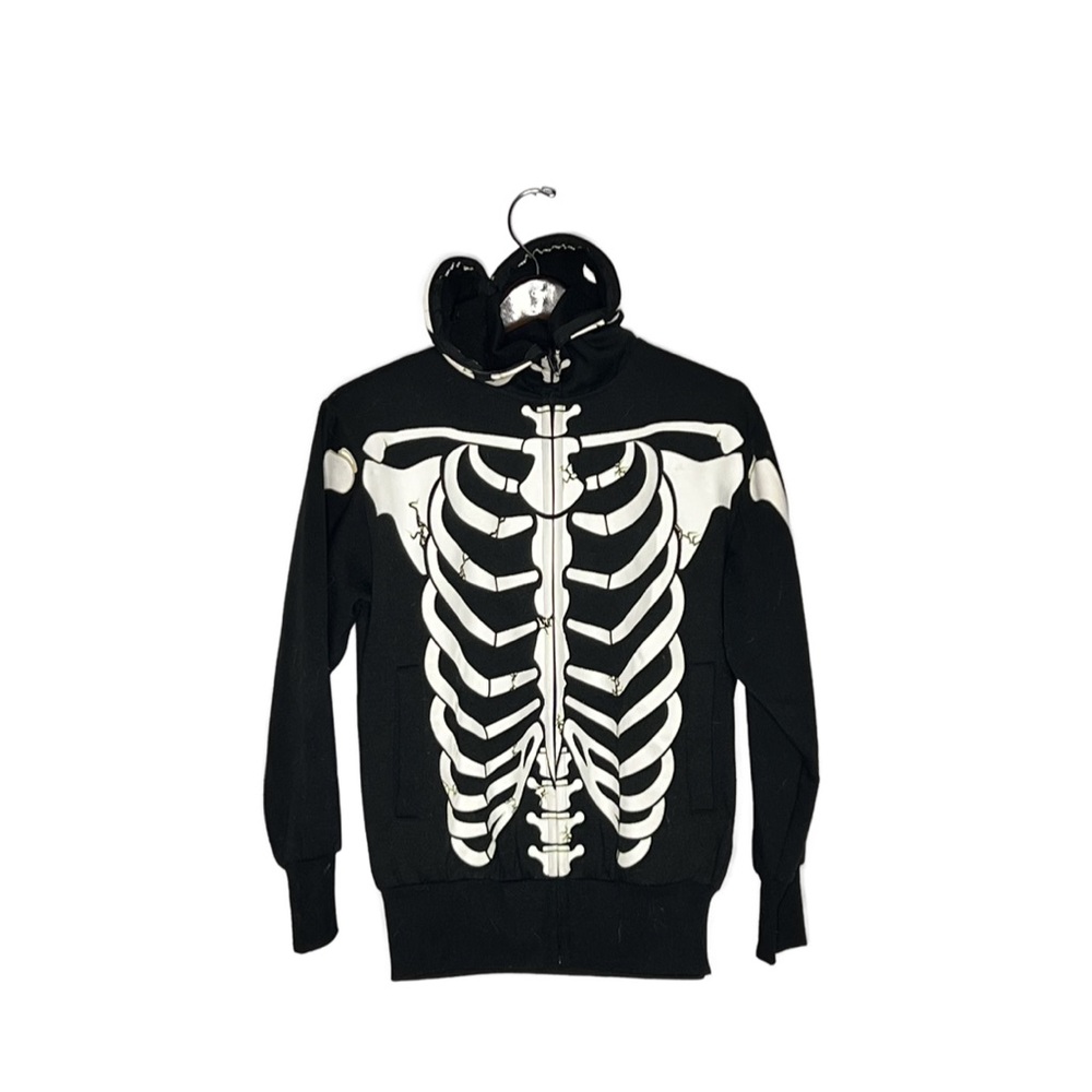 Men's Black Skeleton Zip-Up Sweater
